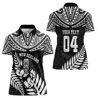 Custom New Zealand Rugby Women Polo Shirt Silver Fern Maori Pattern