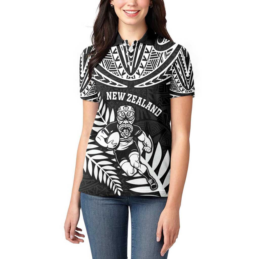 Custom New Zealand Rugby Women Polo Shirt Silver Fern Maori Pattern
