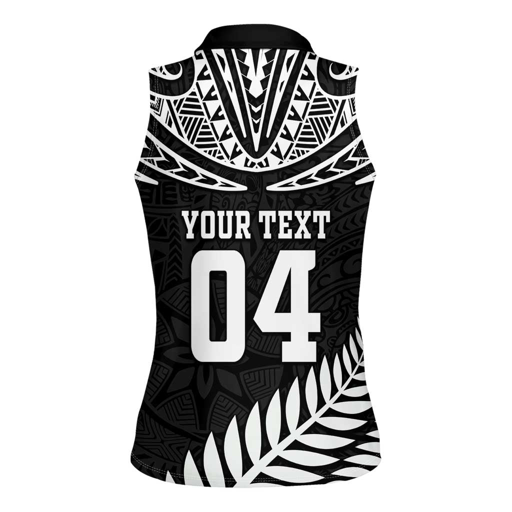 Custom New Zealand Rugby Women Sleeveless Polo Shirt Silver Fern Maori Pattern