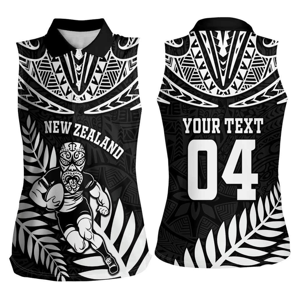 Custom New Zealand Rugby Women Sleeveless Polo Shirt Silver Fern Maori Pattern