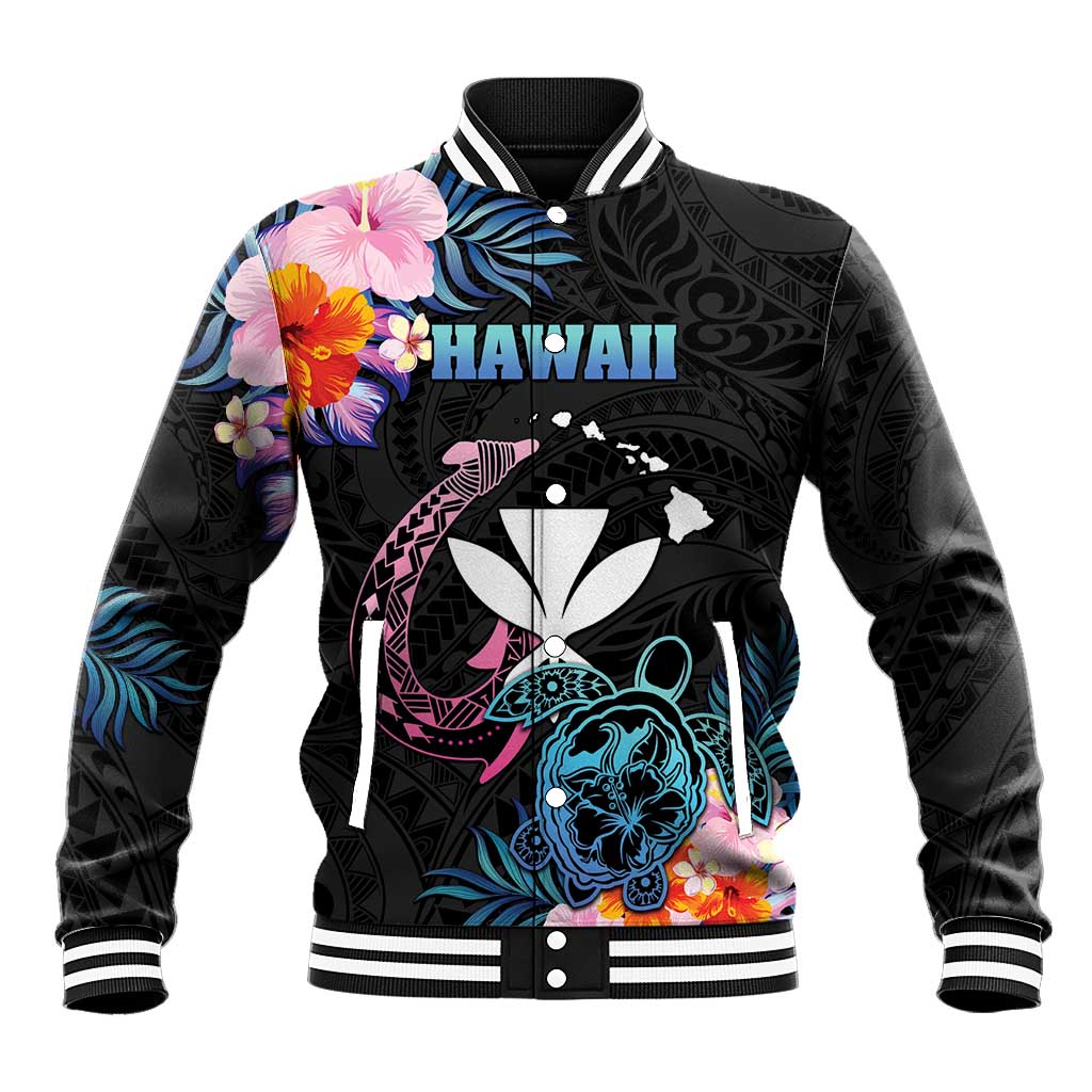 Personalised Hawaii Baseball Jacket Kanaka Maoli With Fish Hook DT04 Unisex Black - Polynesian Pride