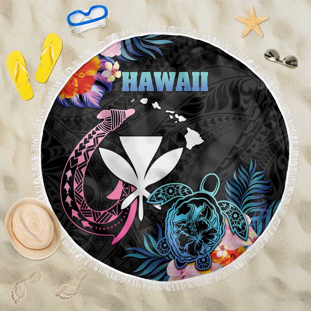 Hawaii Beach Blanket Kanaka Maoli With Fish Hook DT04 One Size 150cm Black - Polynesian Pride