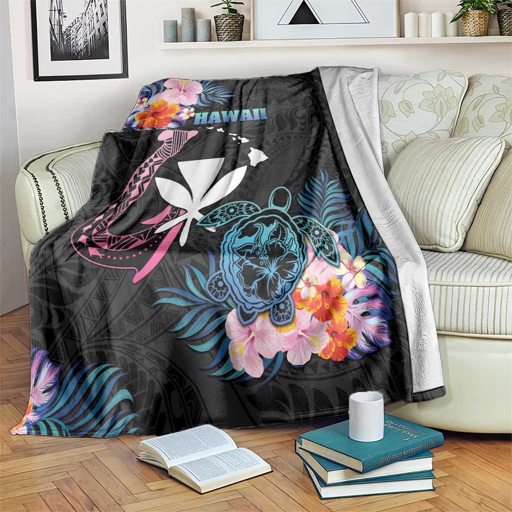 Hawaii Blanket Kanaka Maoli With Fish Hook DT04 Black - Polynesian Pride