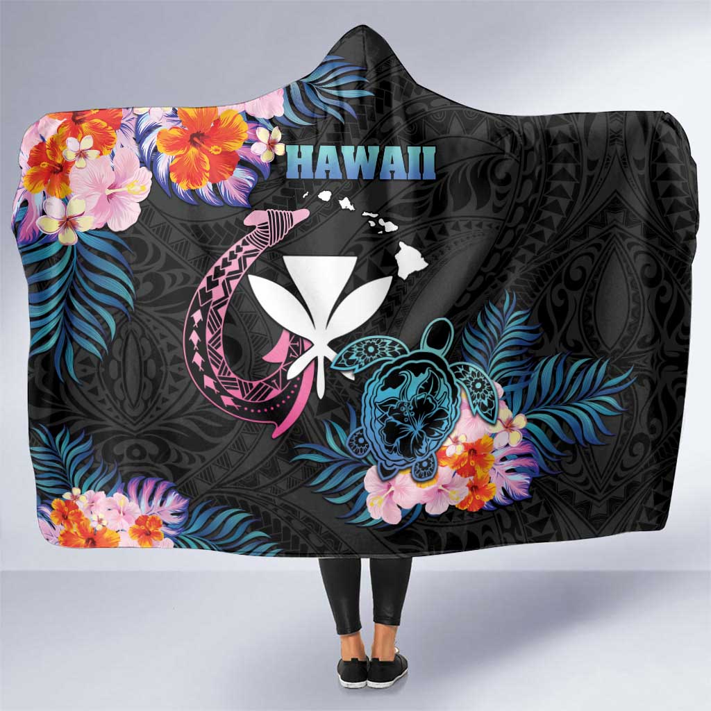 Hawaii Hooded Blanket Kanaka Maoli With Fish Hook DT04 One Size Black - Polynesian Pride