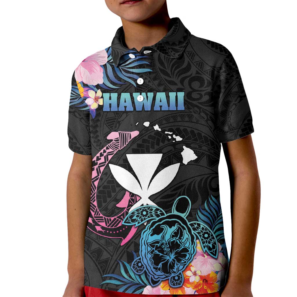 Personalised Hawaii Kid Polo Shirt Kanaka Maoli With Fish Hook