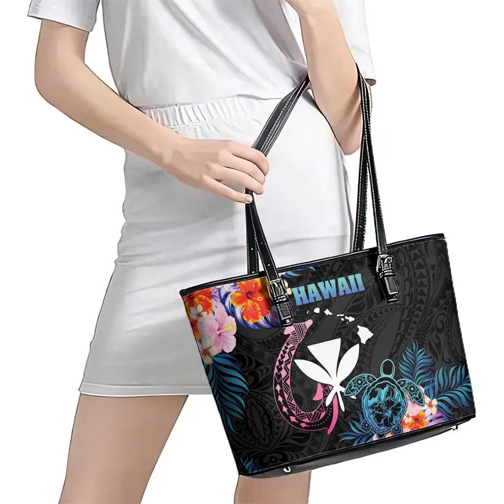 Hawaii Leather Tote Bag Kanaka Maoli With Fish Hook