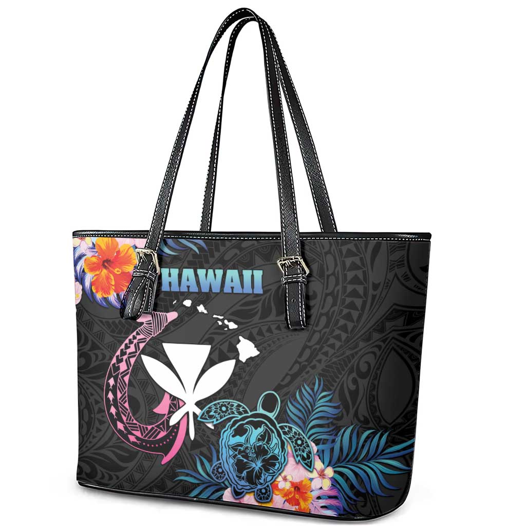 Hawaii Leather Tote Bag Kanaka Maoli With Fish Hook