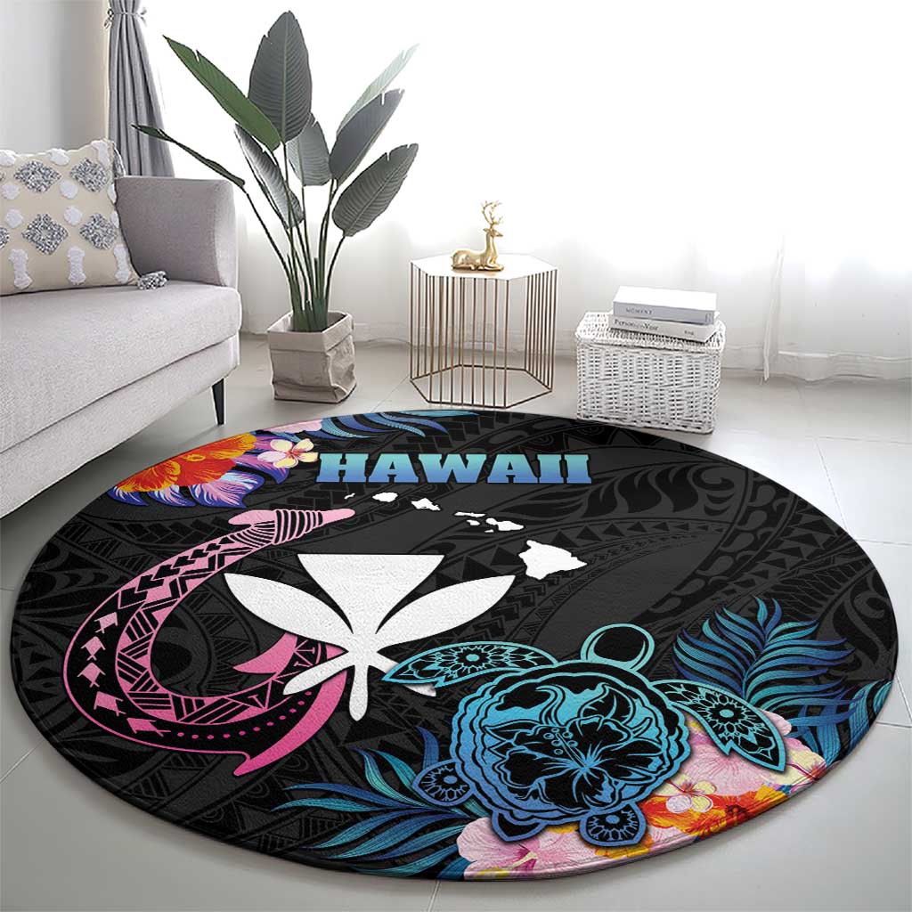 Hawaii Round Carpet Kanaka Maoli With Fish Hook