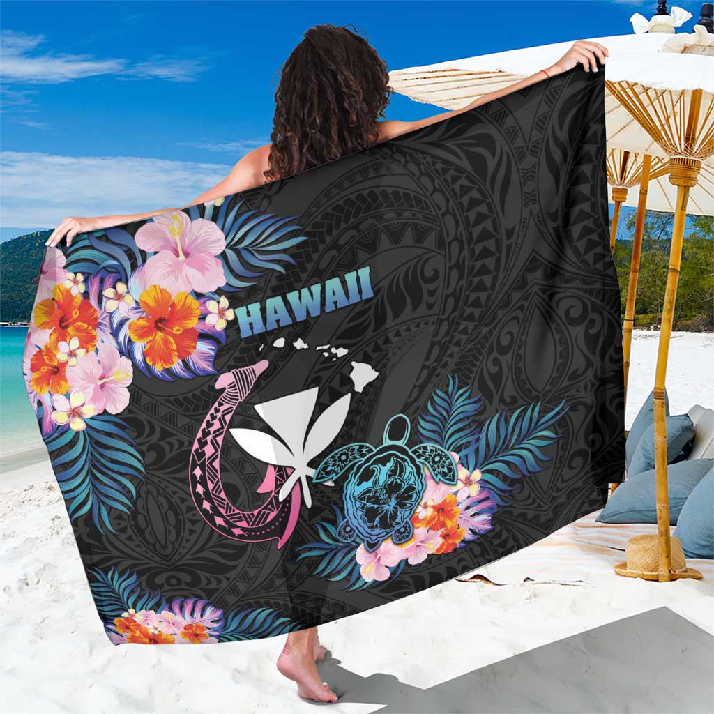 Hawaii Sarong Kanaka Maoli With Fish Hook DT04 One Size 44 x 66 inches Black - Polynesian Pride