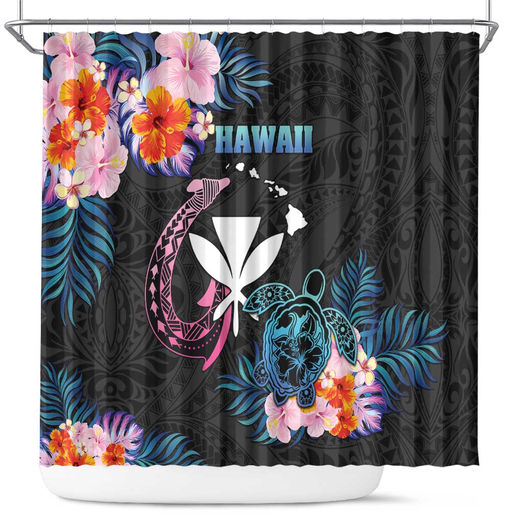 Hawaii Shower Curtain Kanaka Maoli With Fish Hook DT04 Black - Polynesian Pride