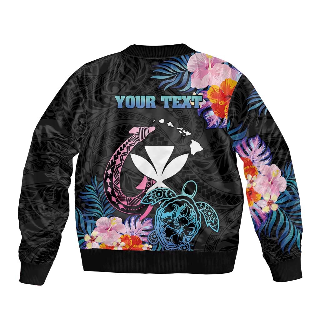 Personalised Hawaii Sleeve Zip Bomber Jacket Kanaka Maoli With Fish Hook