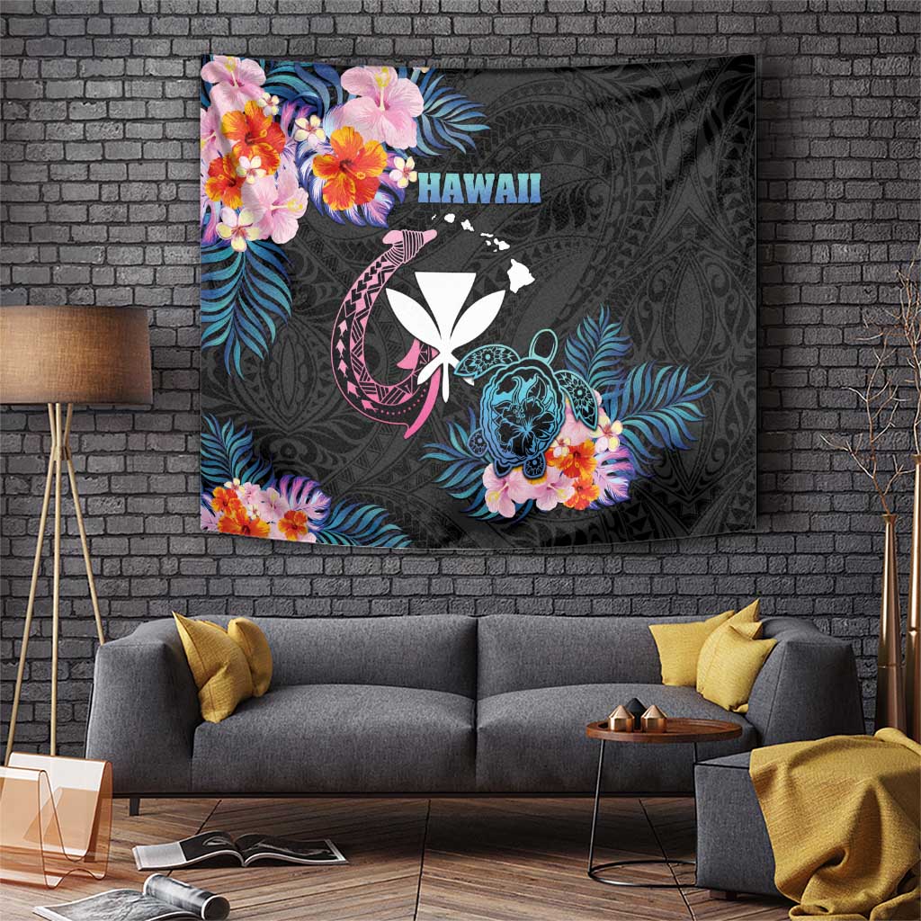 Hawaii Tapestry Kanaka Maoli With Fish Hook DT04 Black - Polynesian Pride