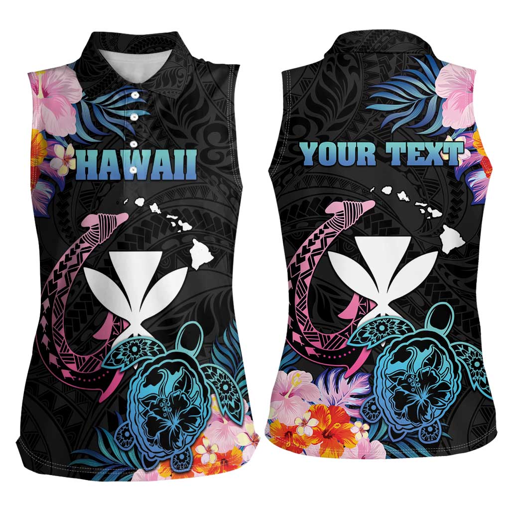 Personalised Hawaii Women Sleeveless Polo Shirt Kanaka Maoli With Fish Hook