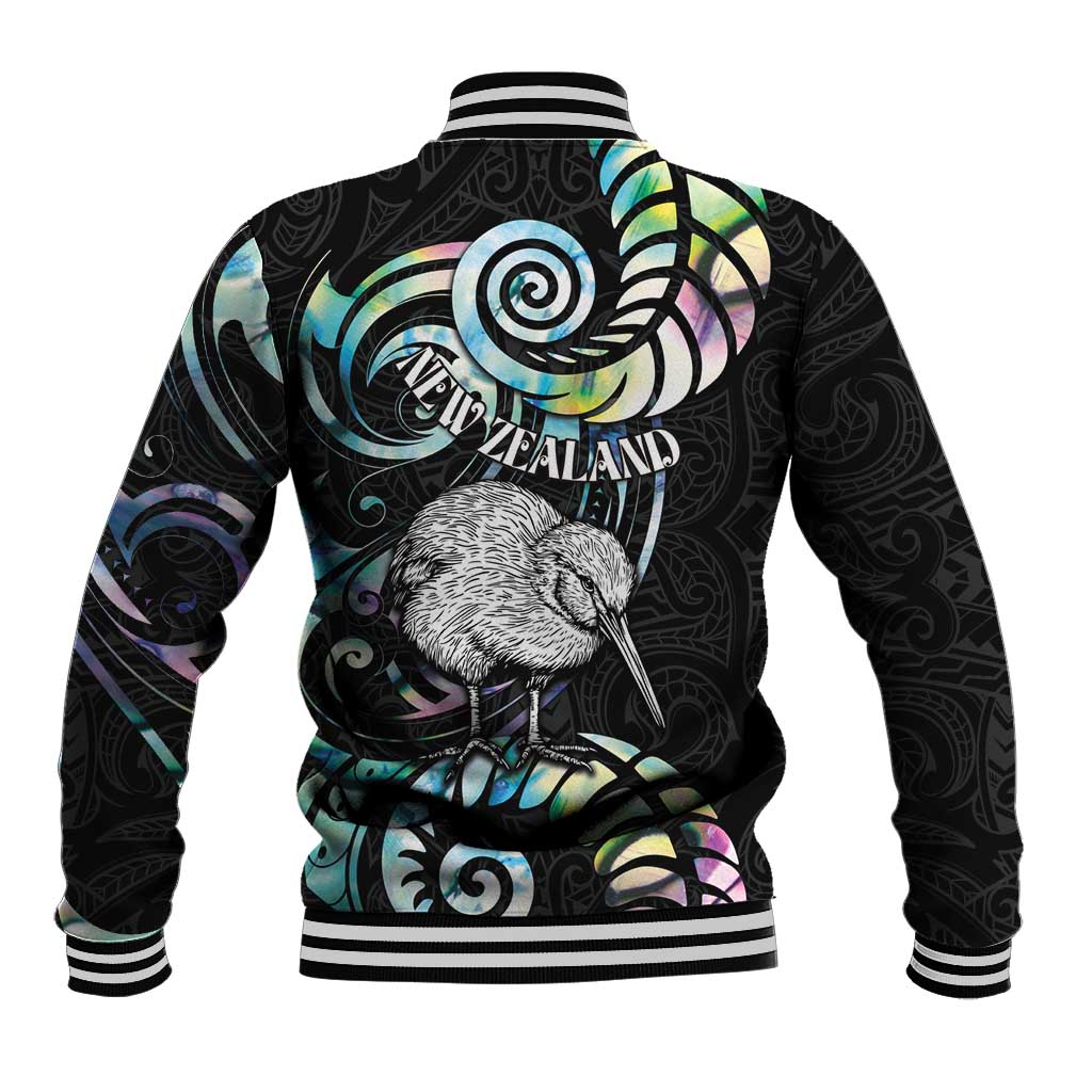 New Zealand Kiwi Bird Baseball Jacket Silver Fern Koru Paua Shell