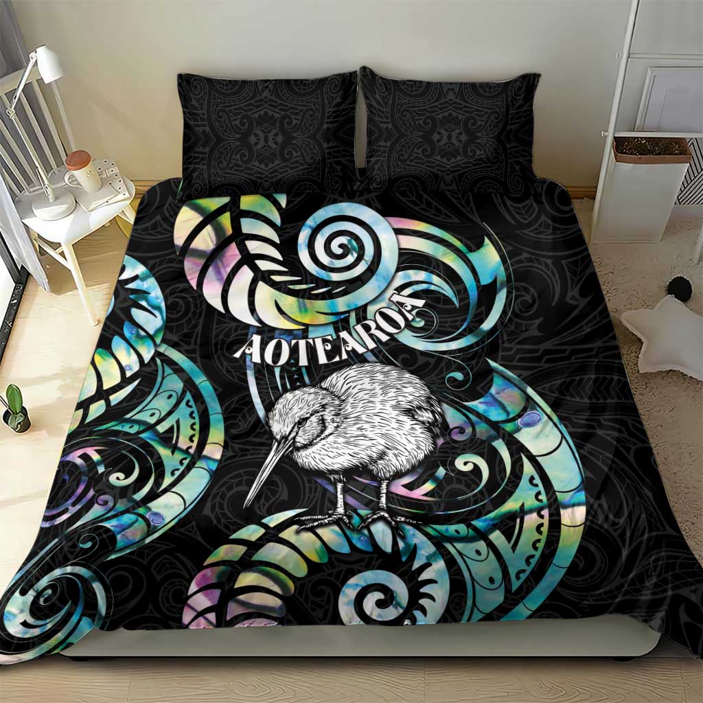 New Zealand Kiwi Bird Bedding Set Silver Fern Koru Paua Shell