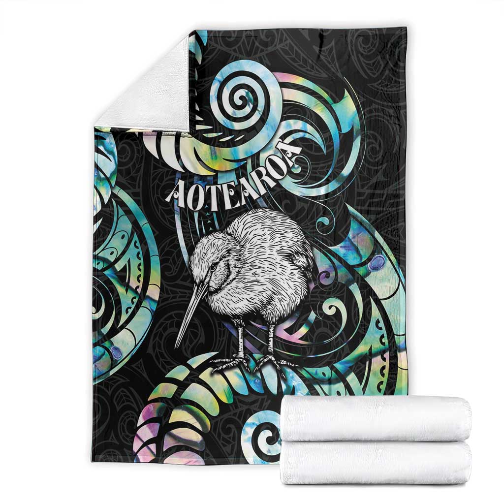 New Zealand Kiwi Bird Blanket Silver Fern Koru Paua Shell