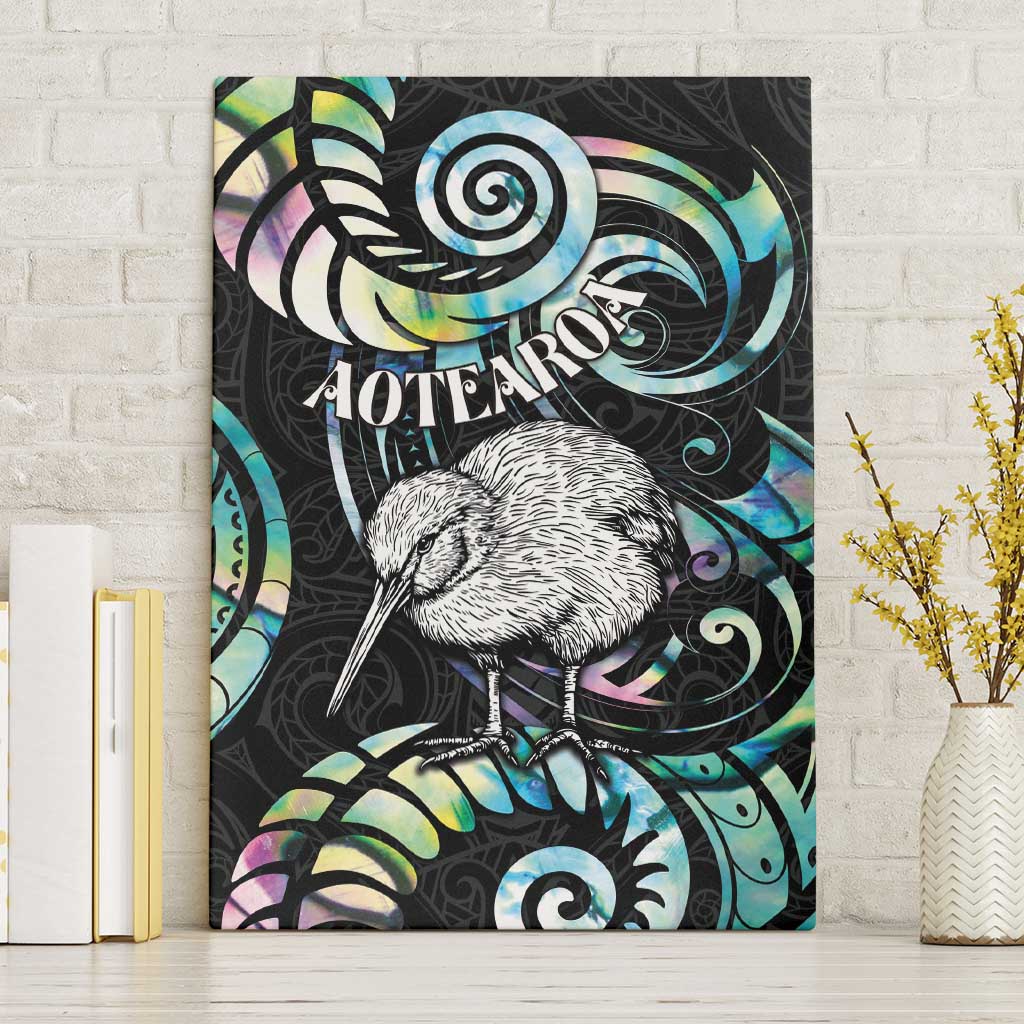 New Zealand Kiwi Bird Canvas Wall Art Silver Fern Koru Paua Shell DT04 Without Frame Black - Polynesian Pride