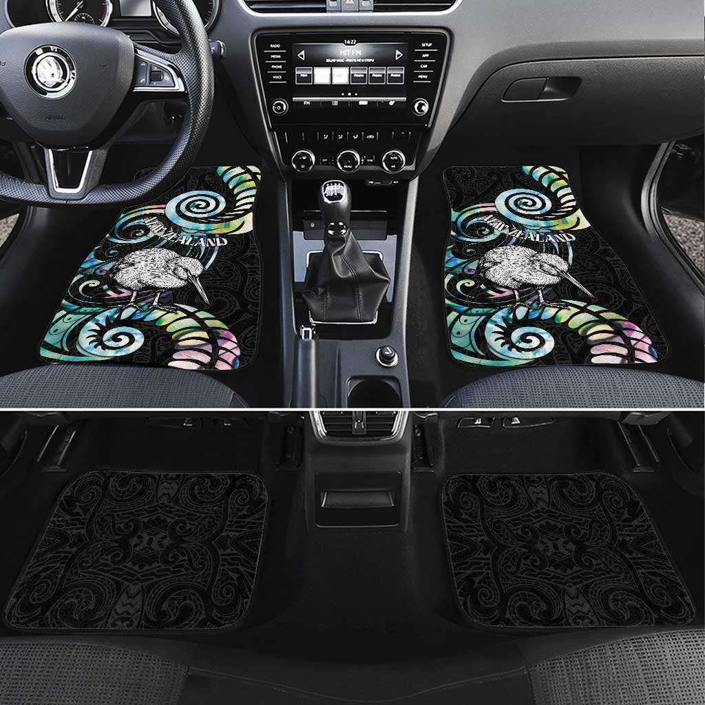 New Zealand Kiwi Bird Car Mats Silver Fern Koru Paua Shell DT04 Set 4pcs Black - Polynesian Pride