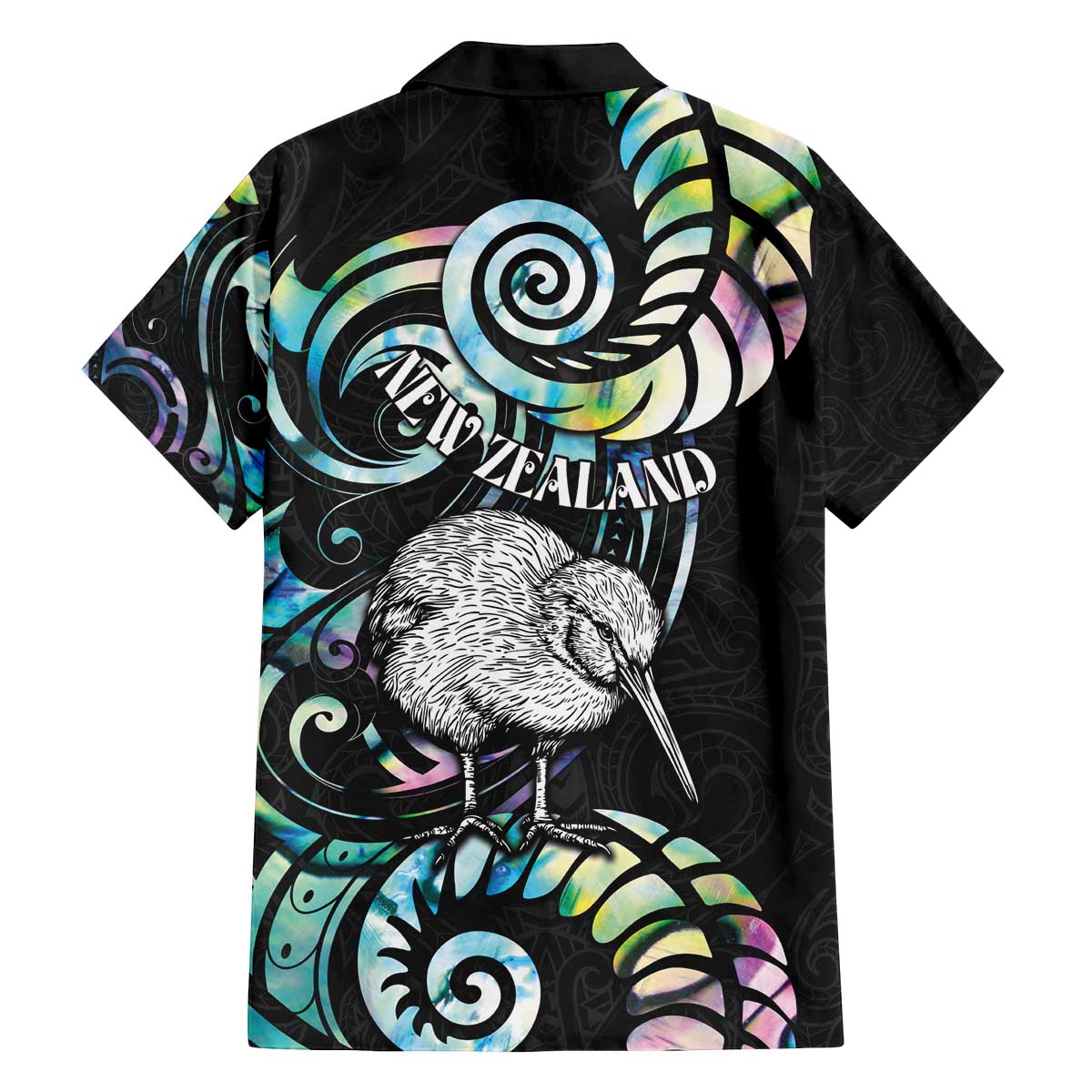 New Zealand Kiwi Bird Family Matching Off The Shoulder Long Sleeve Dress and Hawaiian Shirt Silver Fern Koru Paua Shell