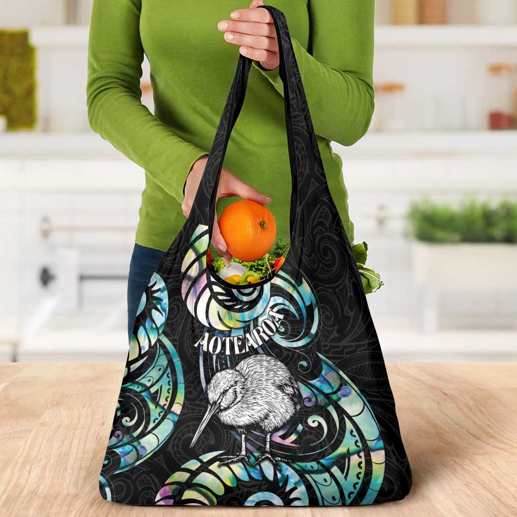 New Zealand Kiwi Bird Grocery Bag Silver Fern Koru Paua Shell