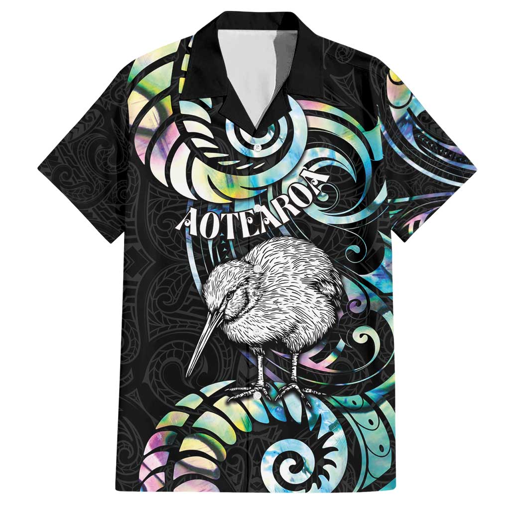 New Zealand Kiwi Bird Hawaiian Shirt Silver Fern Koru Paua Shell DT04 Black - Polynesian Pride