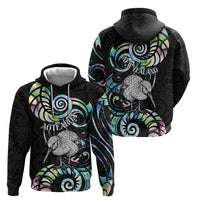New Zealand Kiwi Bird Hoodie Silver Fern Koru Paua Shell