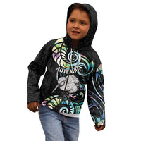 New Zealand Kiwi Bird Kid Hoodie Silver Fern Koru Paua Shell
