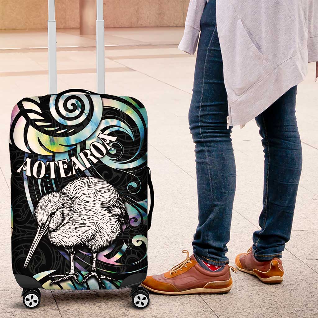 New Zealand Kiwi Bird Luggage Cover Silver Fern Koru Paua Shell