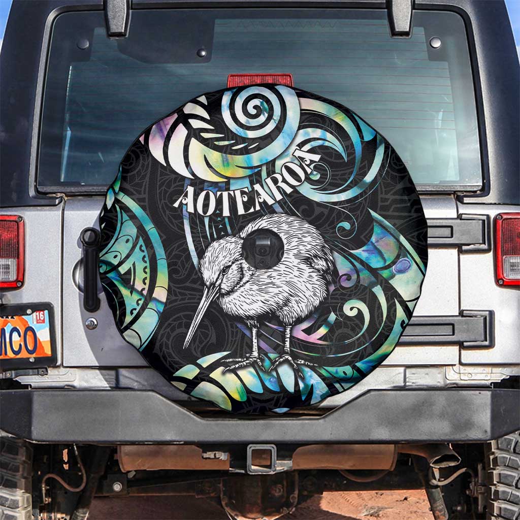 New Zealand Kiwi Bird Spare Tire Cover Silver Fern Koru Paua Shell DT04 Black - Polynesian Pride