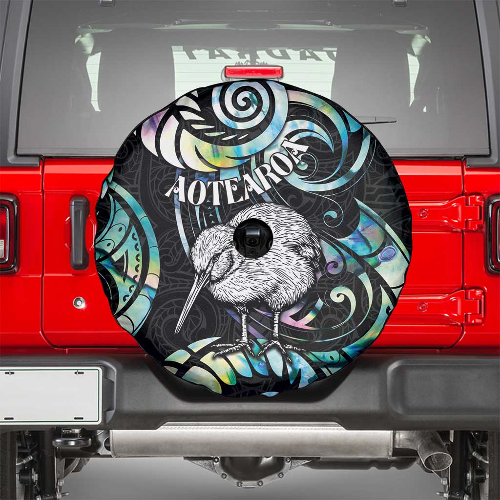 New Zealand Kiwi Bird Spare Tire Cover Silver Fern Koru Paua Shell