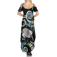New Zealand Kiwi Bird Summer Maxi Dress Silver Fern Koru Paua Shell