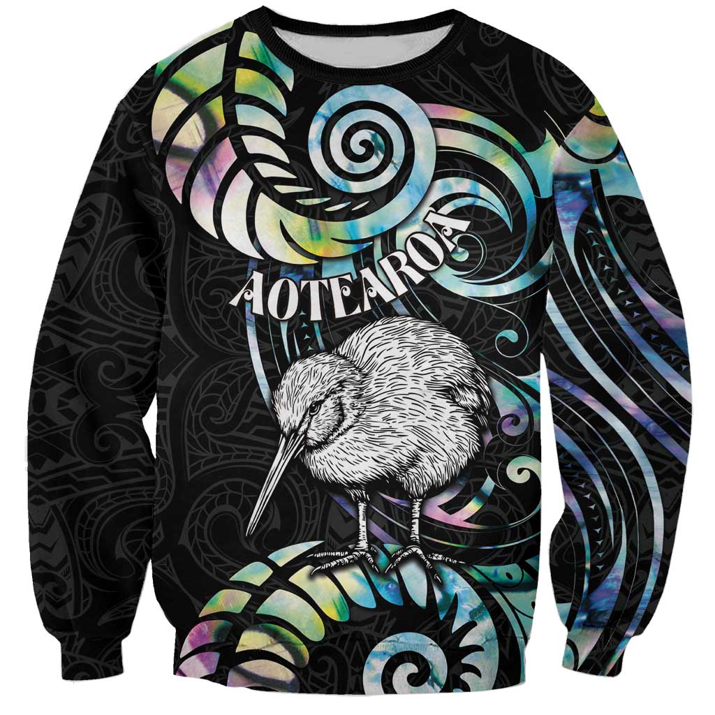 New Zealand Kiwi Bird Sweatshirt Silver Fern Koru Paua Shell