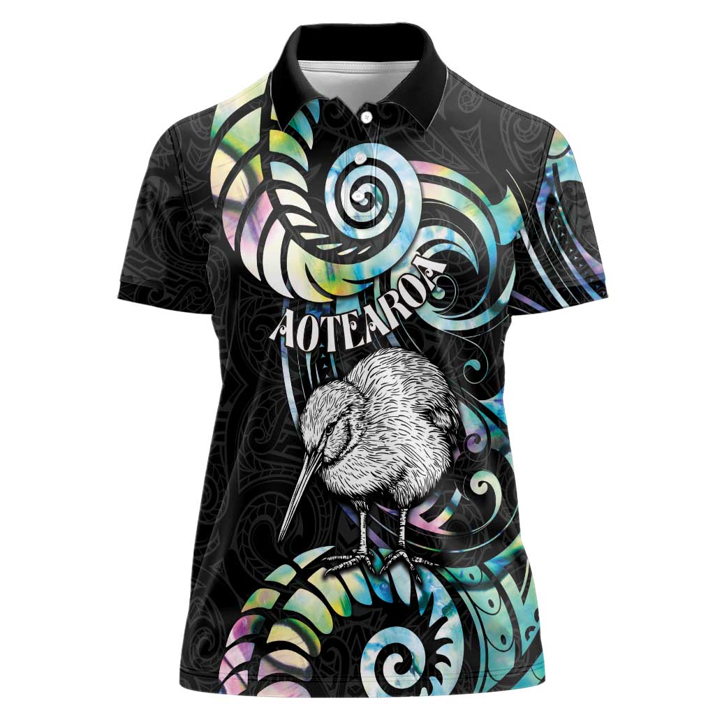 New Zealand Kiwi Bird Women Polo Shirt Silver Fern Koru Paua Shell
