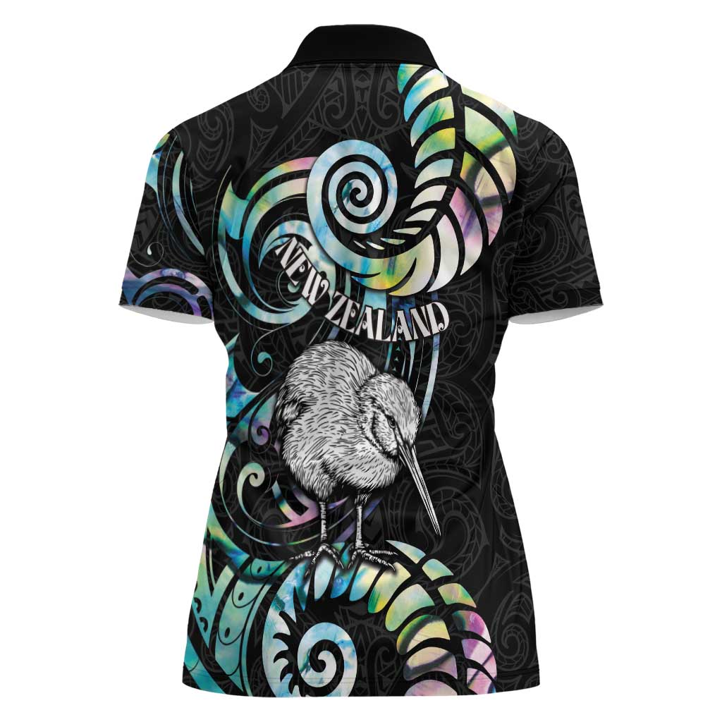 New Zealand Kiwi Bird Women Polo Shirt Silver Fern Koru Paua Shell