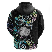 New Zealand Kiwi Bird Zip Hoodie Silver Fern Koru Paua Shell