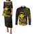 Personalised Hawaii Couples Matching Puletasi and Long Sleeve Button Shirt Kanaka Maoli With Hammerhead Shark