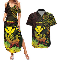 Personalised Hawaii Couples Matching Summer Maxi Dress and Hawaiian Shirt Kanaka Maoli With Hammerhead Shark