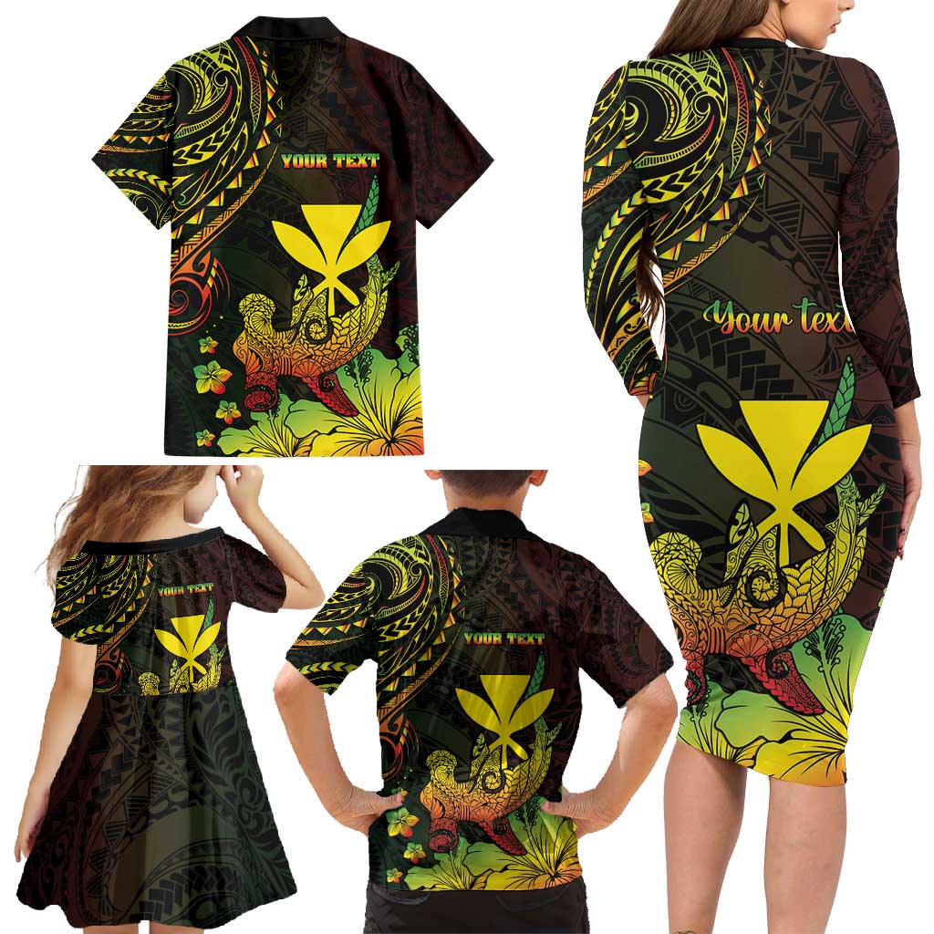 Personalised Hawaii Family Matching Long Sleeve Bodycon Dress and Hawaiian Shirt Kanaka Maoli With Hammerhead Shark