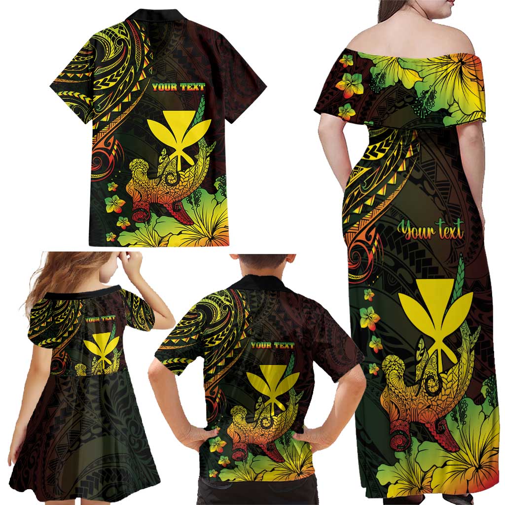 Personalised Hawaii Family Matching Off Shoulder Maxi Dress and Hawaiian Shirt Kanaka Maoli With Hammerhead Shark