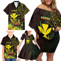 Personalised Hawaii Family Matching Off Shoulder Short Dress and Hawaiian Shirt Kanaka Maoli With Hammerhead Shark