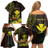 Personalised Hawaii Family Matching Off Shoulder Short Dress and Hawaiian Shirt Kanaka Maoli With Hammerhead Shark