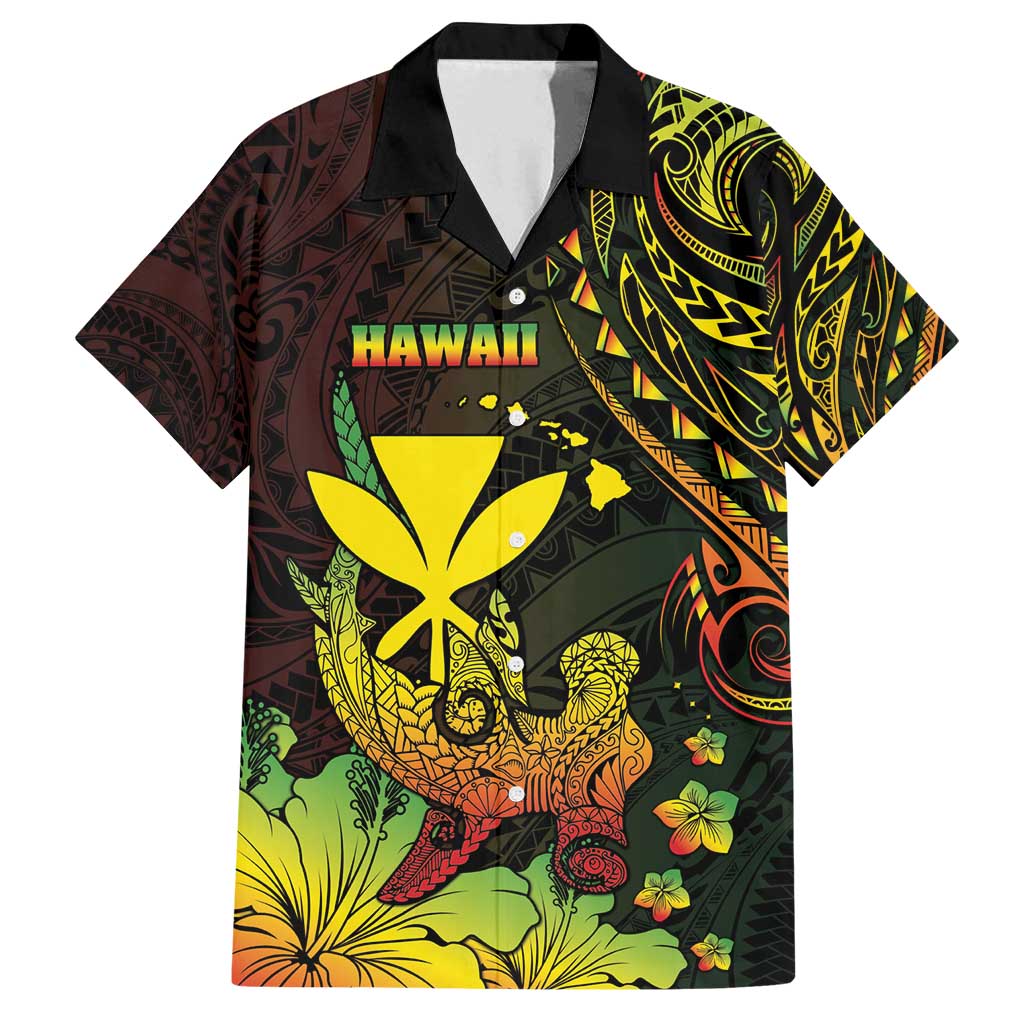 Personalised Hawaii Family Matching Off Shoulder Short Dress and Hawaiian Shirt Kanaka Maoli With Hammerhead Shark