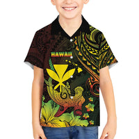Personalised Hawaii Family Matching Off Shoulder Short Dress and Hawaiian Shirt Kanaka Maoli With Hammerhead Shark