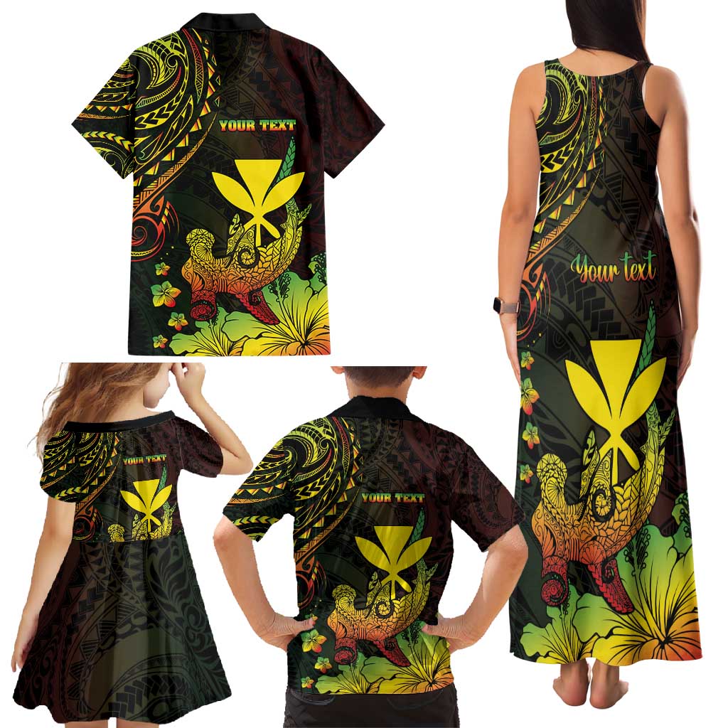 Personalised Hawaii Family Matching Tank Maxi Dress and Hawaiian Shirt Kanaka Maoli With Hammerhead Shark