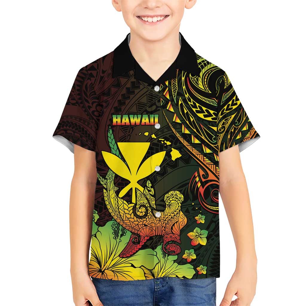 Personalised Hawaii Kid Hawaiian Shirt Kanaka Maoli With Hammerhead Shark DT04 Kid Black - Polynesian Pride