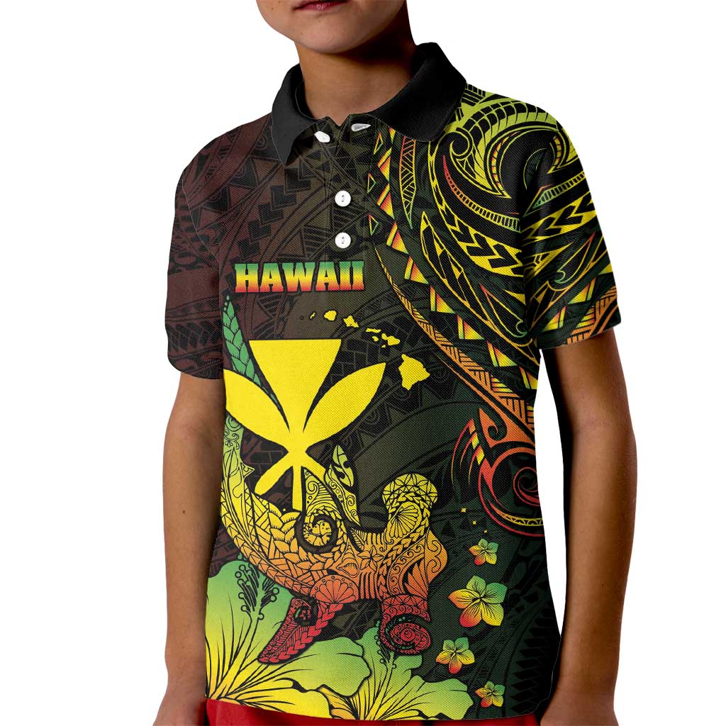 Personalised Hawaii Kid Polo Shirt Kanaka Maoli With Hammerhead Shark