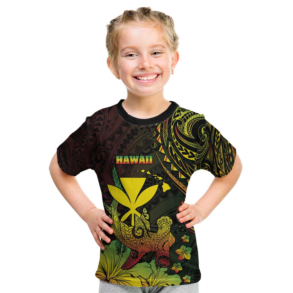 Personalised Hawaii Kid T Shirt Kanaka Maoli With Hammerhead Shark DT04 Black - Polynesian Pride