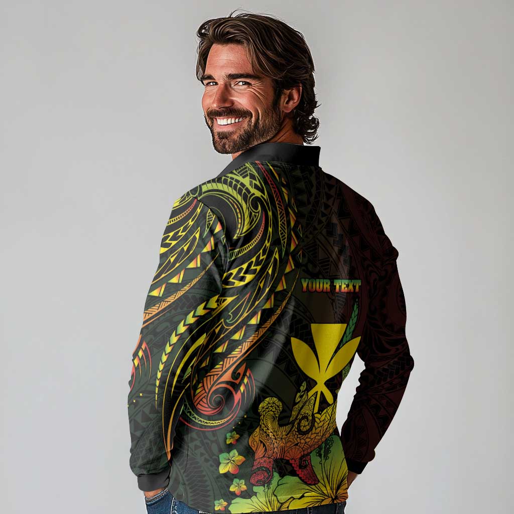 Personalised Hawaii Long Sleeve Polo Shirt Kanaka Maoli With Hammerhead Shark