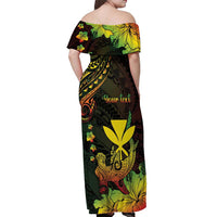 Personalised Hawaii Off Shoulder Maxi Dress Kanaka Maoli With Hammerhead Shark