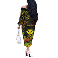 Personalised Hawaii Off The Shoulder Long Sleeve Dress Kanaka Maoli With Hammerhead Shark